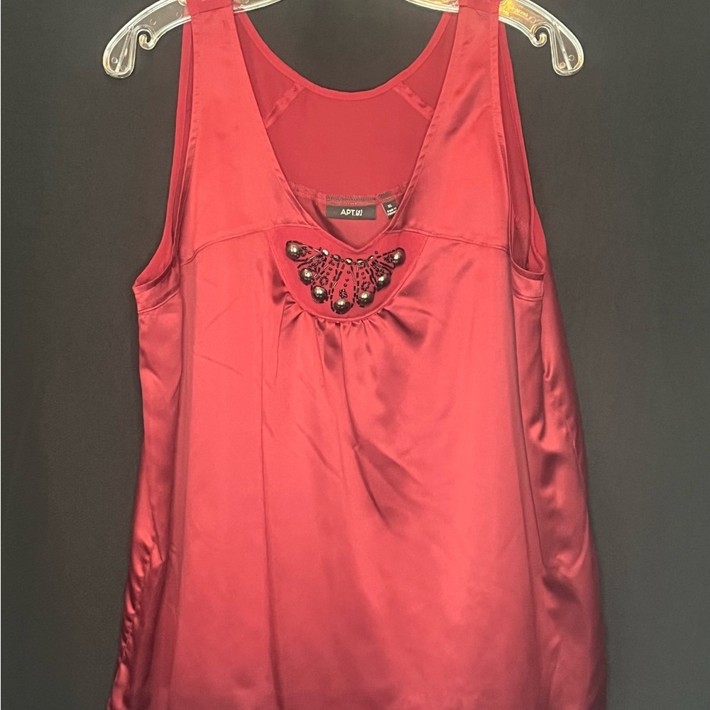 Apt. 9 Burgundy Satin Sleeveless Blouse with Beaded Detail